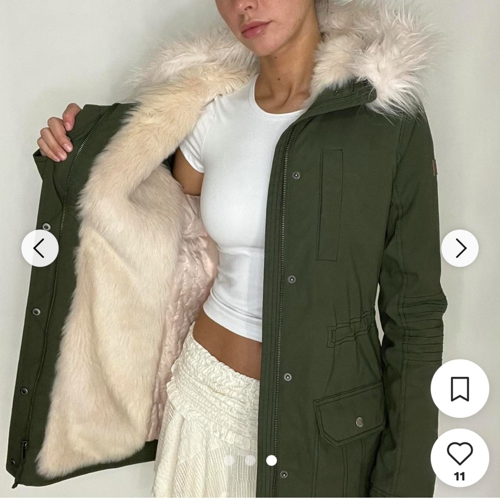 Women's Green Parka with Faux Fur Lining